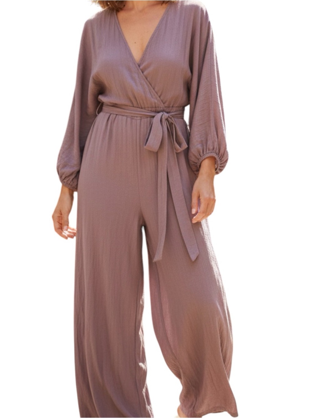 Mauve Wrap Jumpsuit with Tie Waist